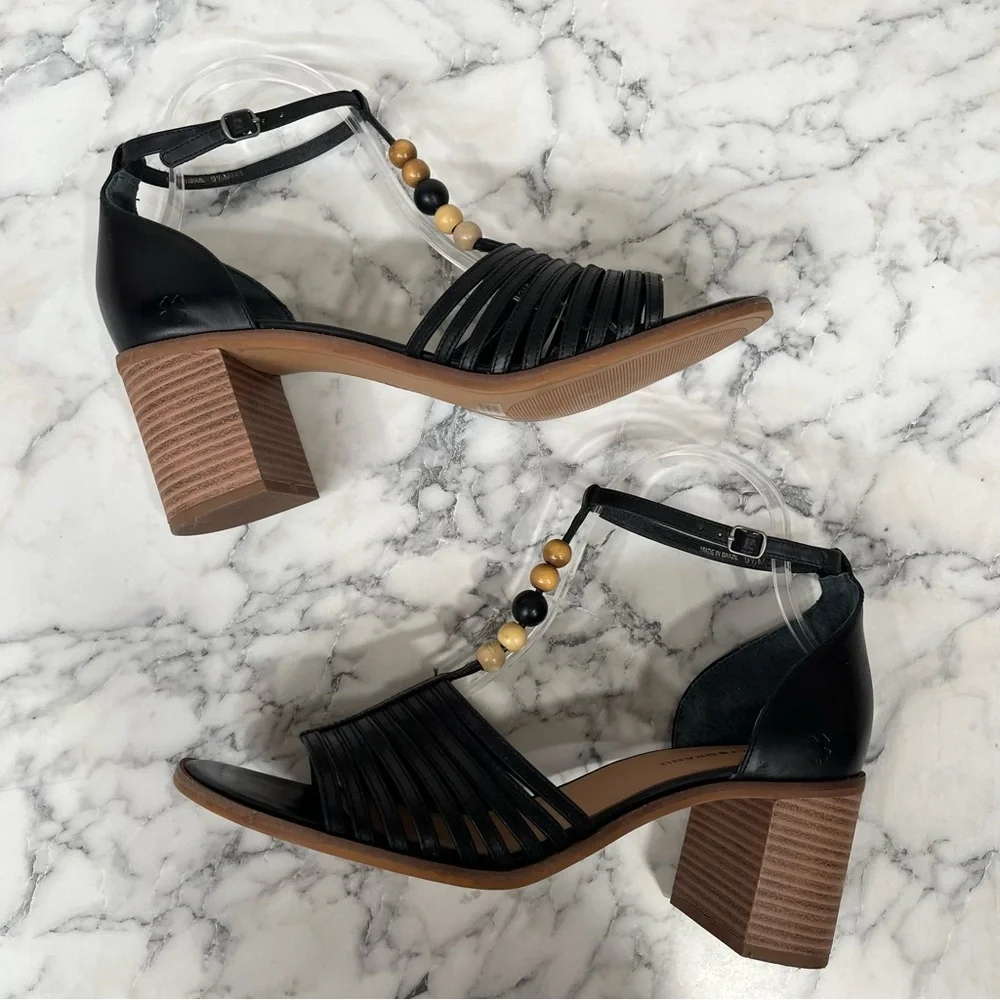 Lucky Brand Women's Sylvesha Beaded T-Strap Sandal Block Heels Black Size 9.5 - Picture 7 of 11